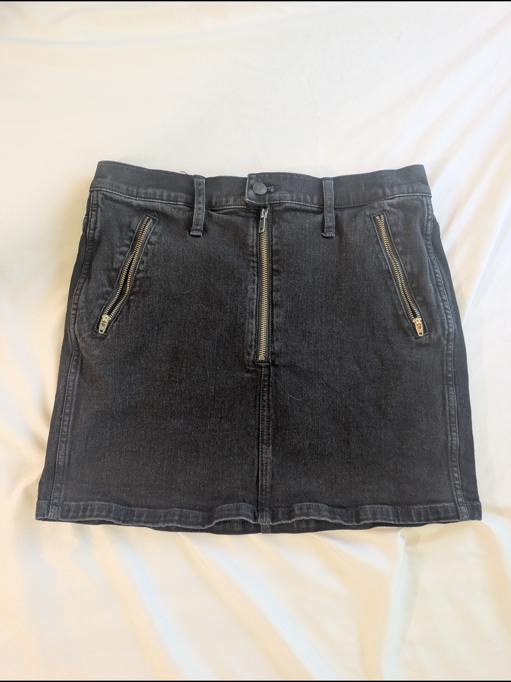 Madewell Black Denim Mini Skirt with Front Zipper